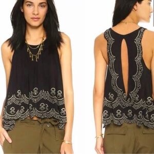Free People Toosaloosa Slub Attina
Women's Black Embroidered
Boho Top, M